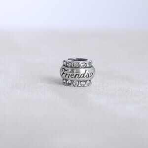 Brighton Friends Charm Bead Spacer Rhinestone Silver Plated Retired Word Charm